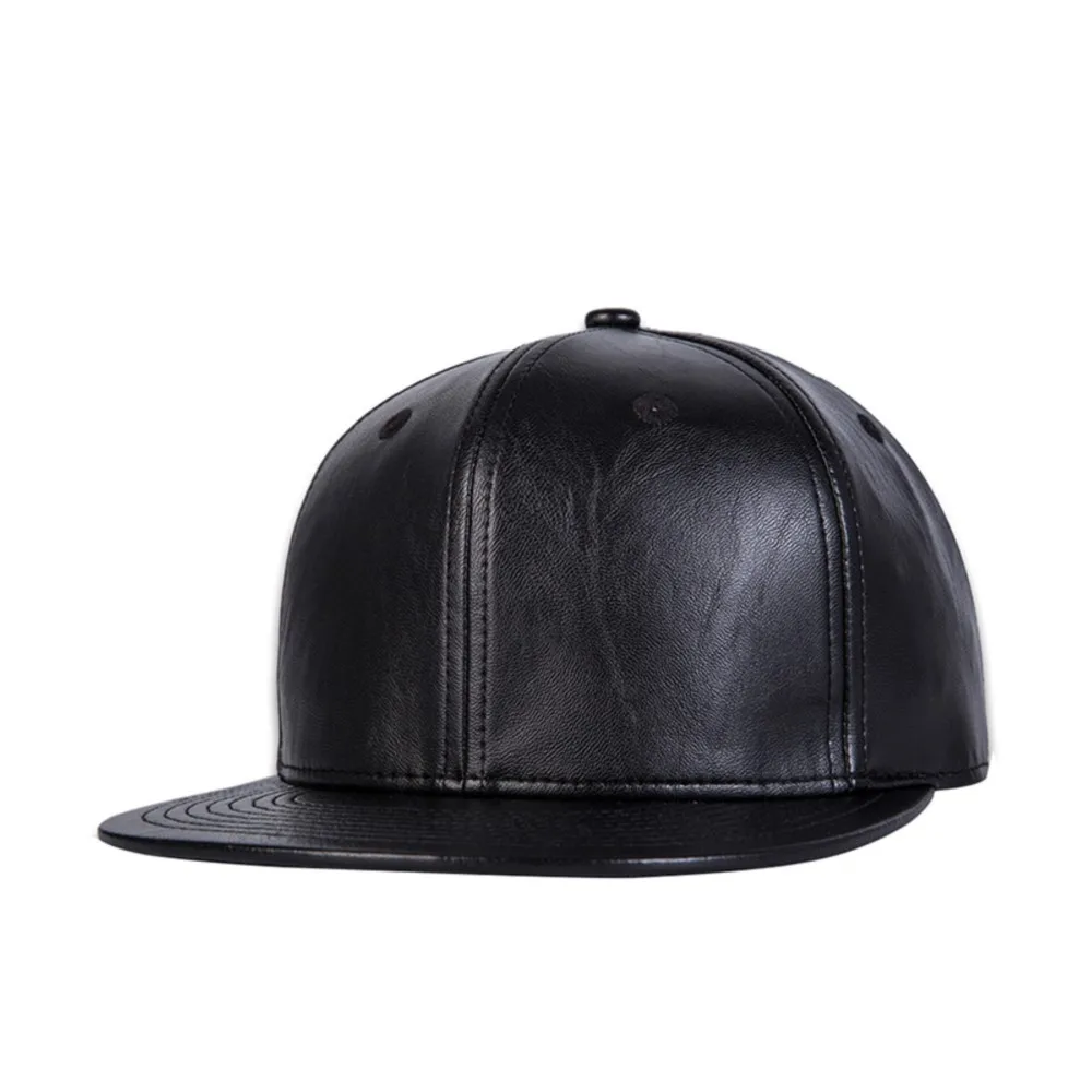 Men Women hip-hop Cap Street Versatile Black Leather flat-brimmed Hat Outdoor Leisure PU Baseball Cap