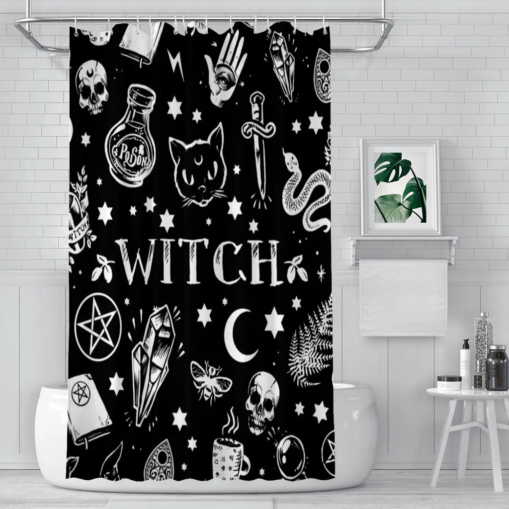 WITCH PATTERN Cat Skull Ouija Shower Curtains  Waterproof Fabric Creative Bathroom Decor with Hooks Home Accessories