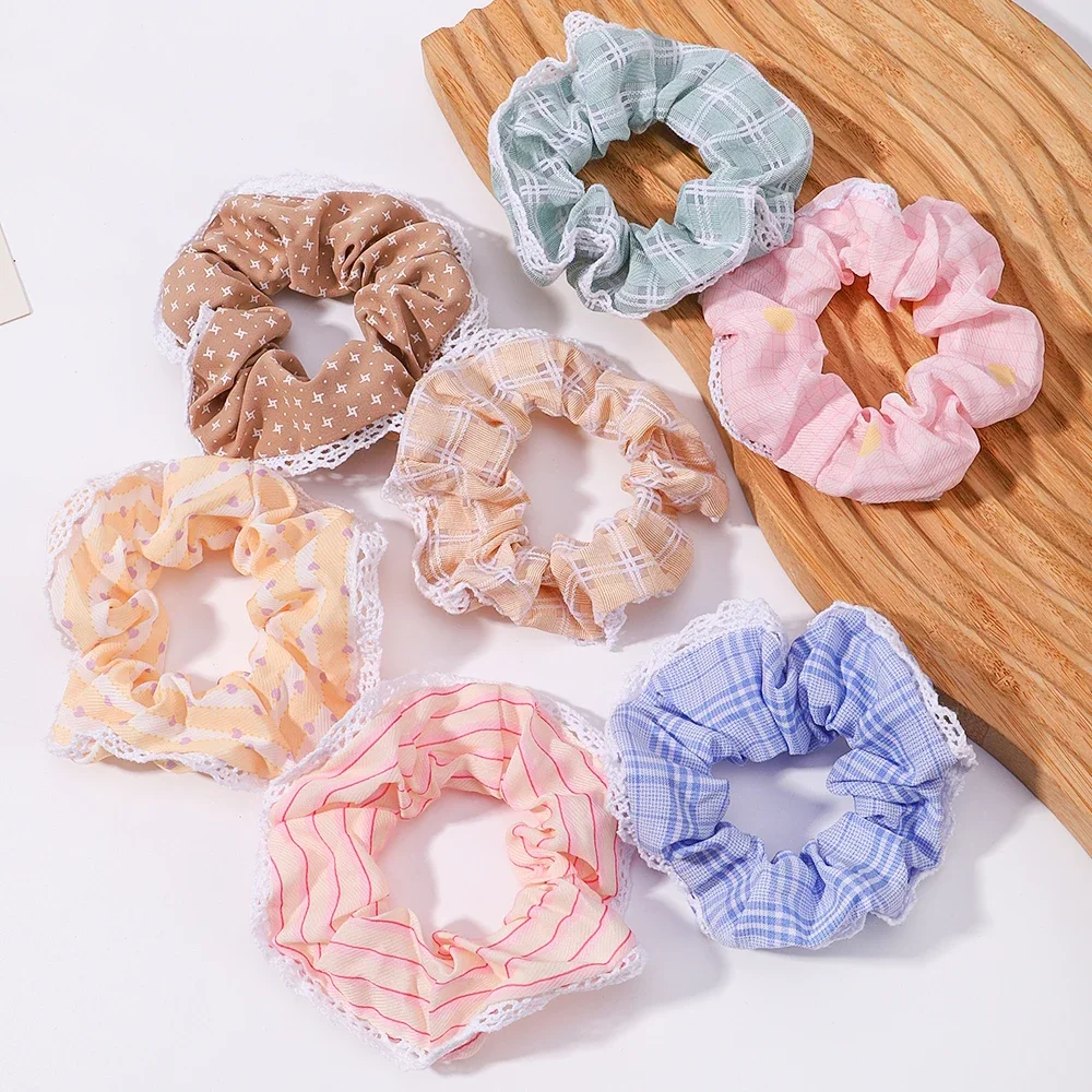 

1PCS Sweet Elastic Hair Bands for Women Korean Lace Plaid Ponytail Hair Ties Girls Kids Headwear Hair Accessories Gift Wholesale