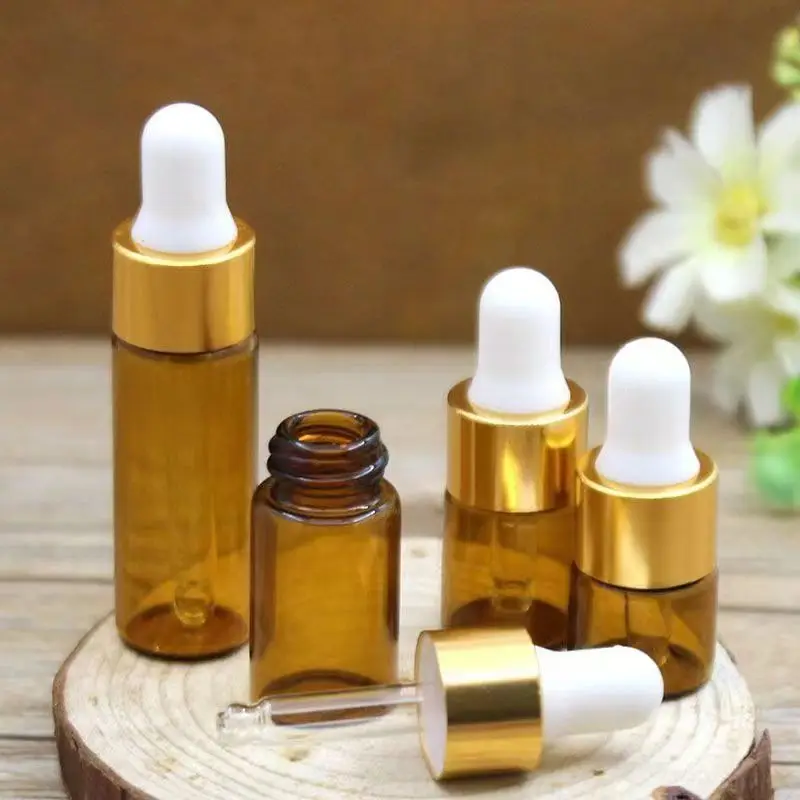 50 Stuks 1/2/3/5Ml Glazen Druppelaar Fles Reizen Glazen Flesjes Cosmetische Monster Container Voor Etherische Oliën, Parfum Met Glazen Druppelaar