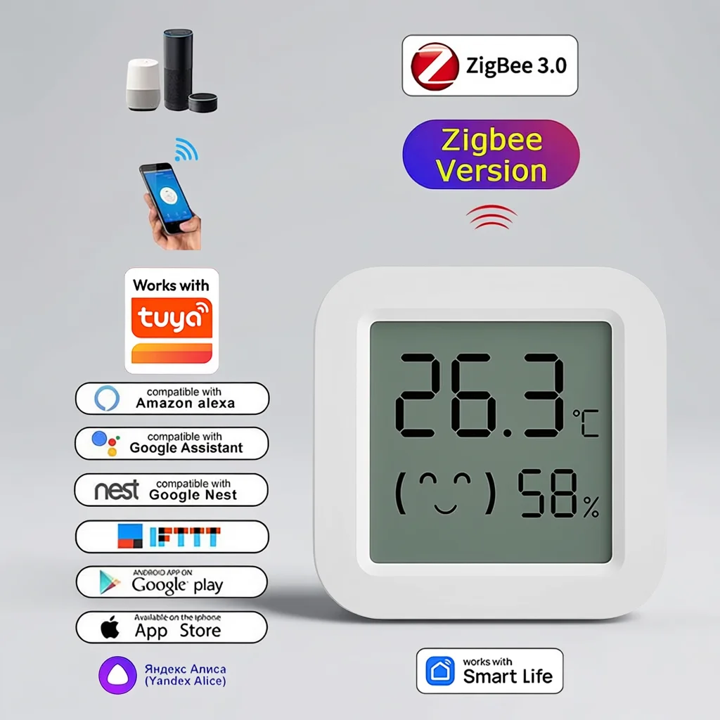 Home Smart Temperature Sensor Zigbee Temperature Humidity Sensor For Smart Home LCD Screen Works With Tuya Alexa Google Home APP Smart Life Tuya Smart Yandex