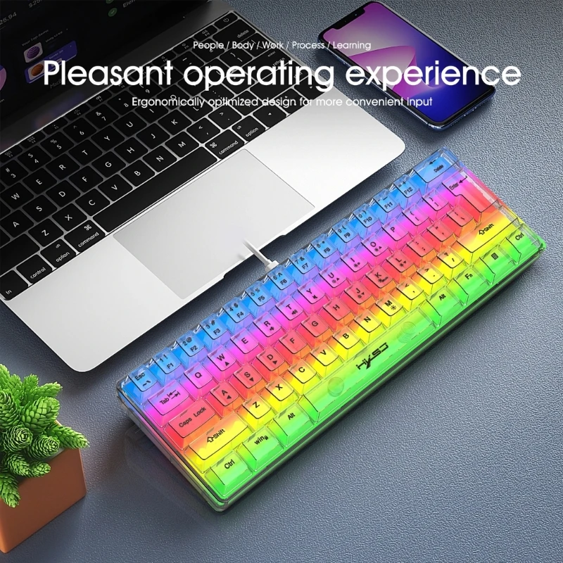 61 Keys Keypads Transparent Keyboard RGB LED Type-C USB Wired Computer Accessories Ergonomic Mute Backlight Keyboard