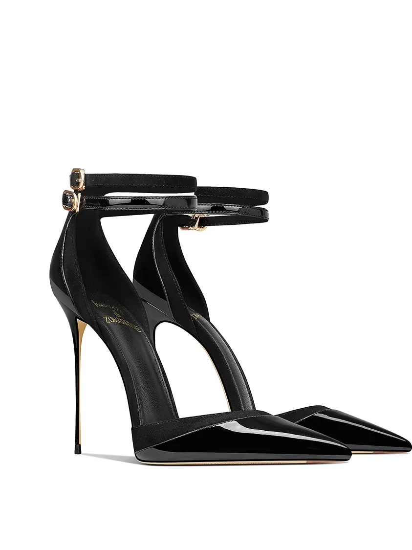 

Slender high heels spring and summer new pointed toe patent leather stitched shoes banquet large size small size women's shoes