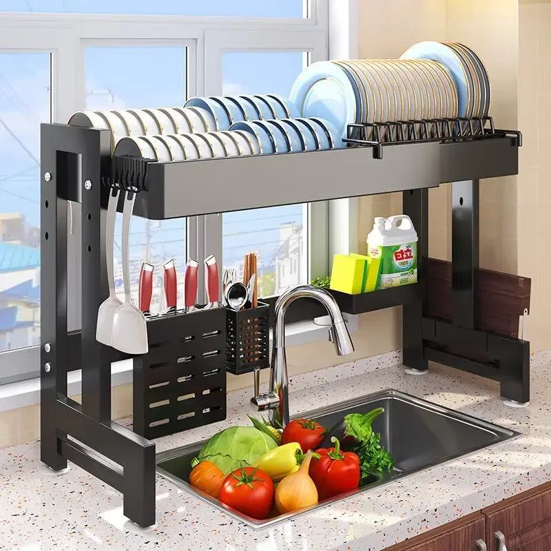 Multi-Functional Retractable Sink Rack Dish Drying and Dishwashing Shelf Adjustable Height Kitchen Drain Storage Organizer