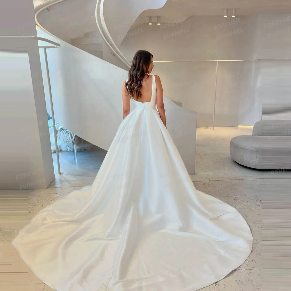 Anmutige Brautkleider in A-Linie für Damen, sexy, ärmellos, U-Boot-Ausschnitt, rückenfrei, Brautkleider, Vestidos de Novia, individuelle Robe Mariée