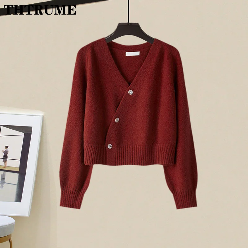 Autumn Winter Button Knit Sweaters Tops Fashion V-Neck Women Korean Loose Long Sleeve Solid Jumpers Casual Office Lady Cardigans