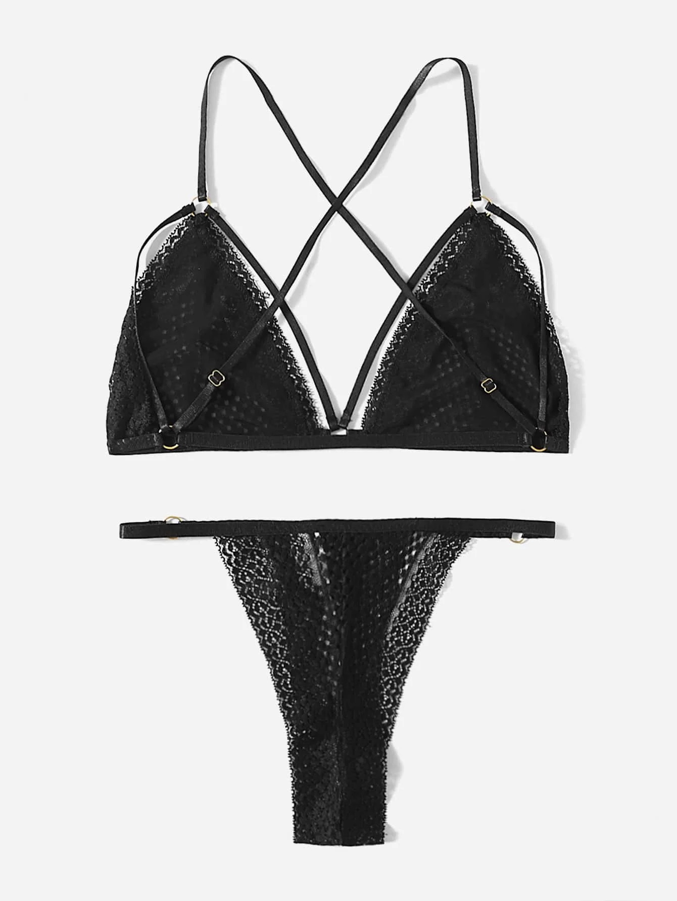 

Black Lace Lingerie Set for Women, Sheer Floral Bra and Thong for Bridal Date Night