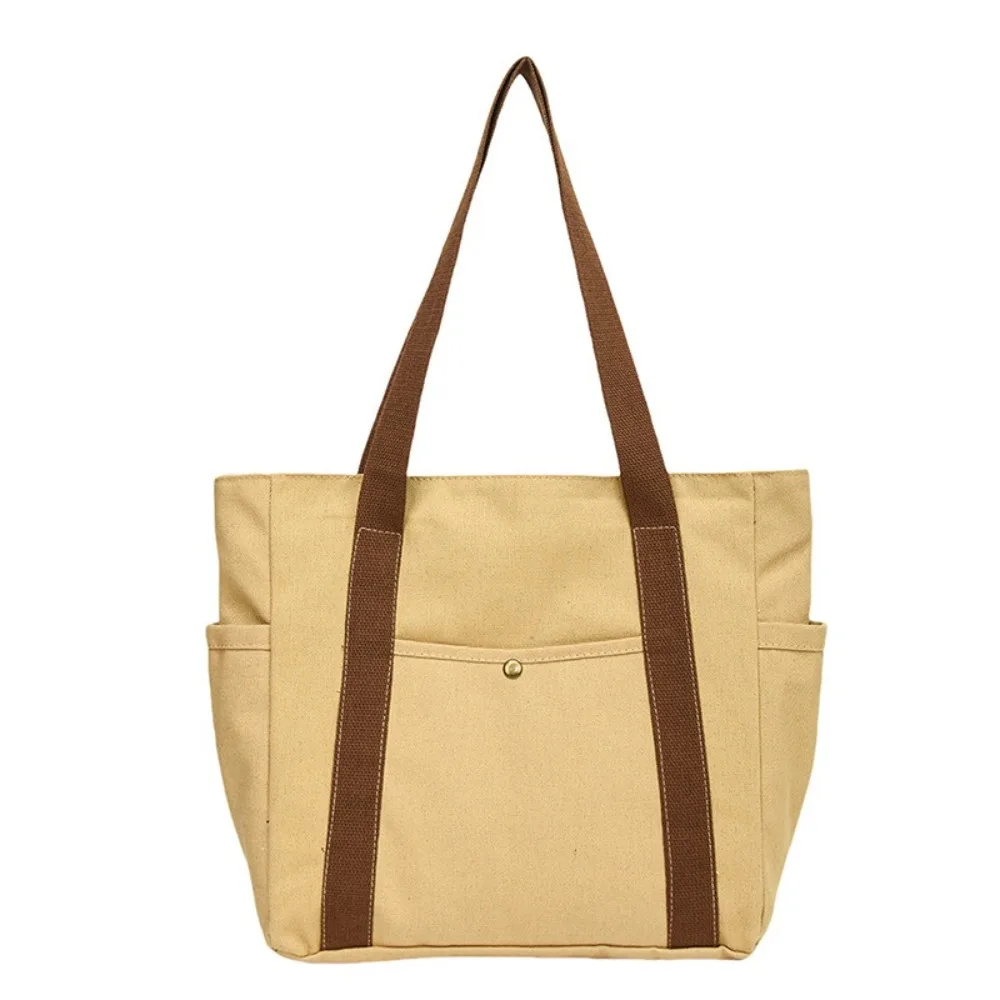 

Portable Solid Color Canvas Tote Bag Korean Style Zipper Shopping Handbag Large Capacity Square Cloth Shoulder Bag Men