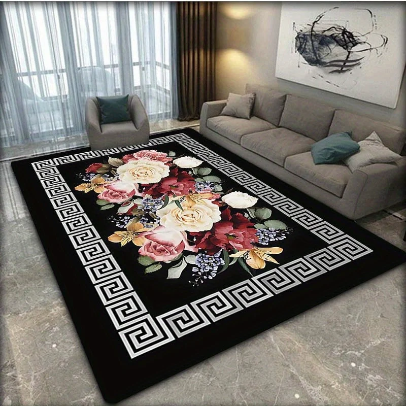 

Europe Flower Pattern Carpet, Door Floor Mat, Non-slip Floor Mat, for Living Room, Bedroom and Office, Home Decor, Room Decor