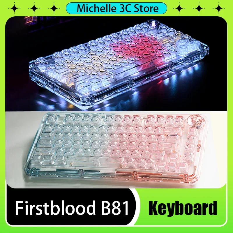 Firstblood B81 Mechanical Keyboard Fully Transparent Gradient Tri Mode Wireless Hot Swap RGB 81key Gaming Keyboard Office Custom