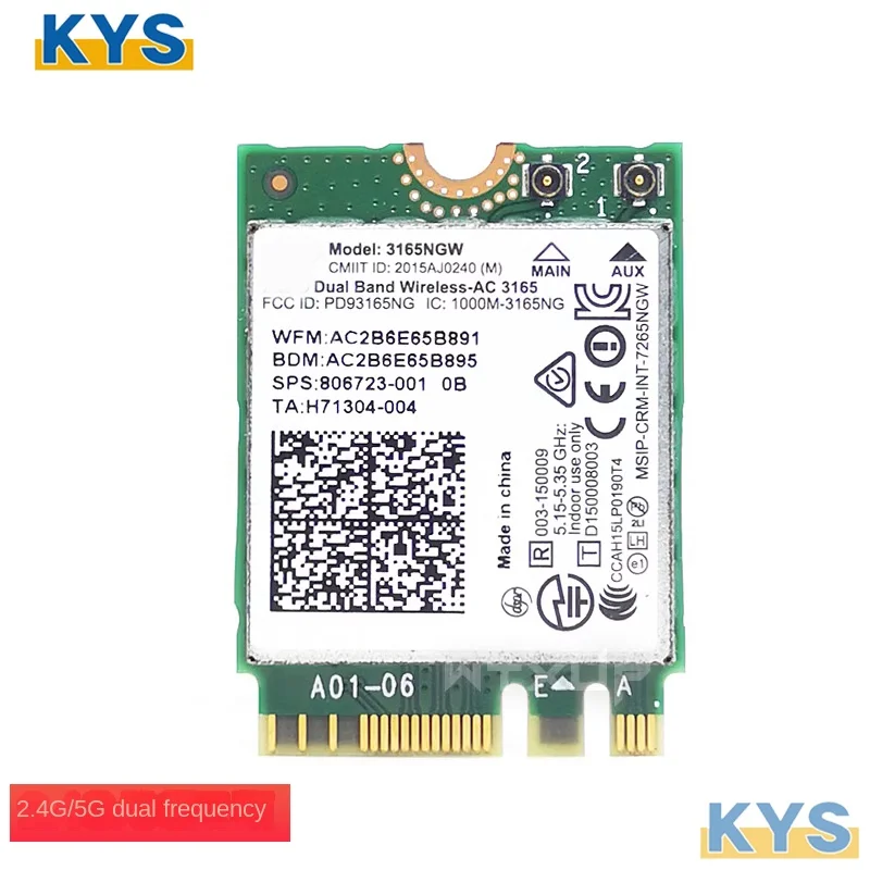 For Intel Wireless -AC 3165 3165AC 3165NGW WIFI Bluetooth 4.0 2.4G/5Ghz card 802.11AC for Lenovo 300 700 E460 E560 00JY497