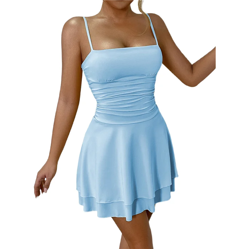 【Party-Dekoration】 Einfarbiges Party-Partykleid mit Spaghettiträgern für den Sommer