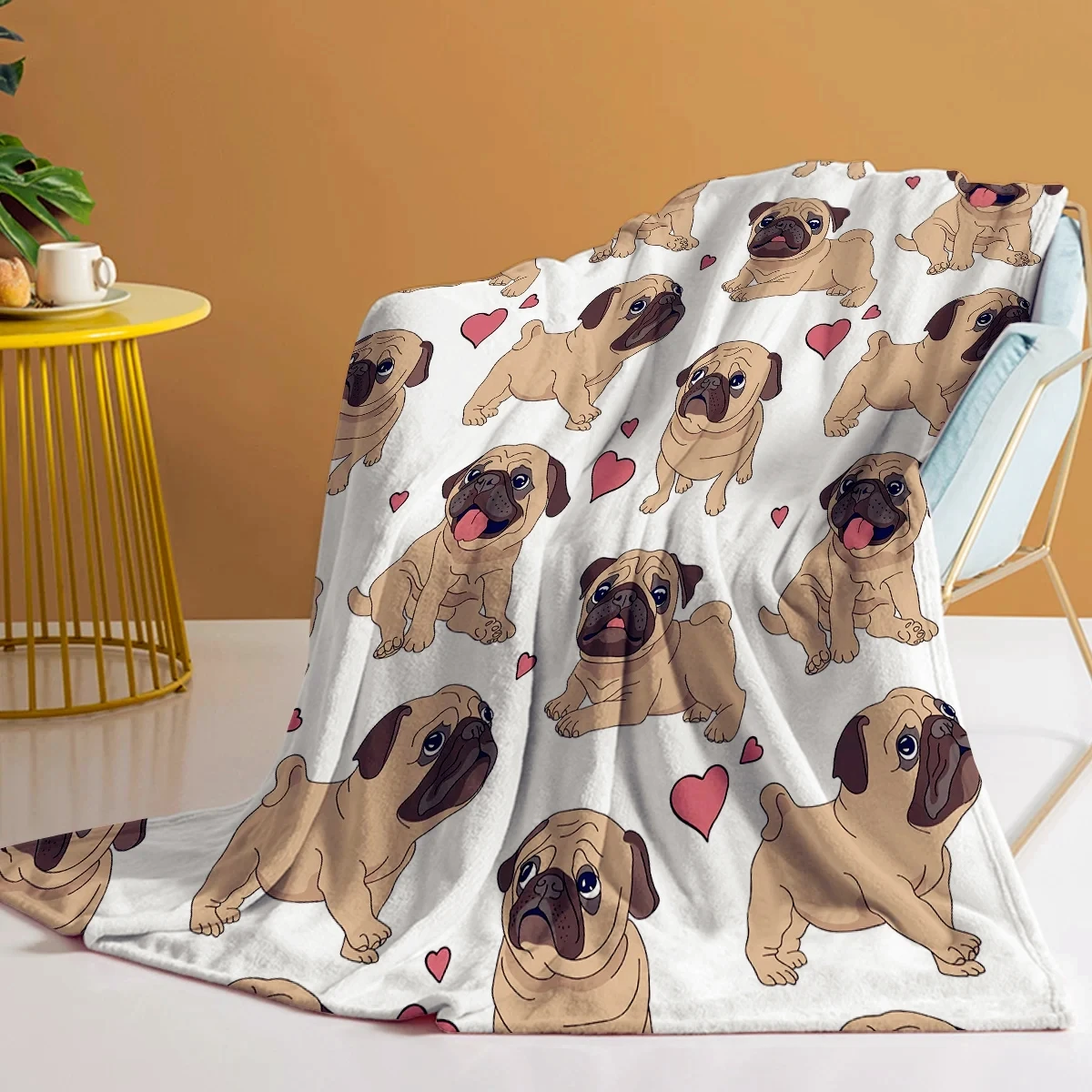 

Love Pug Blanket for Kids Adults Cute Dogs with Red Hearts Throw Blanket Cozy Blanket for Couch Sofa Bed Living Room