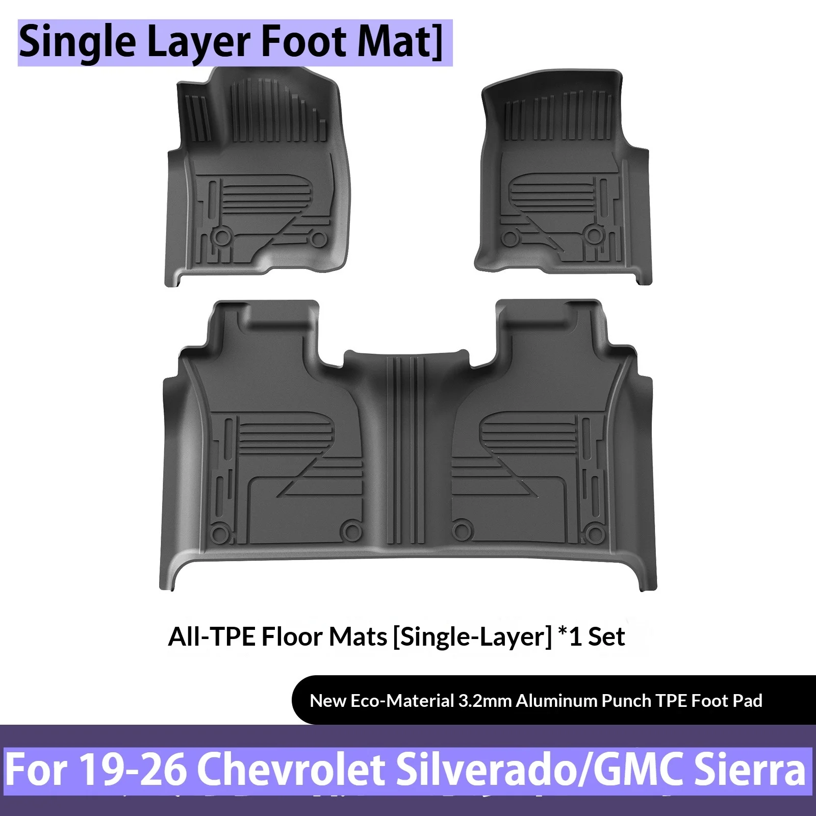 (LHD) Tapetes de Piso TPE de Ajuste Perfeito para Chevrolet Silverado e GMC Sierra 2019-2026 - Impermeáveis, Antiderrapantes, Ecológicos e Sob Medida