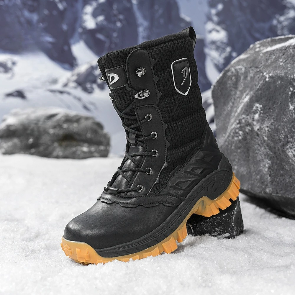 

2026 Мужские зимние высокие зимние ботинки с флисовой подкладкой, утолщенная водонепроницаемая нескользящая теплая и морозостойкая хлопковая рабочая обувь