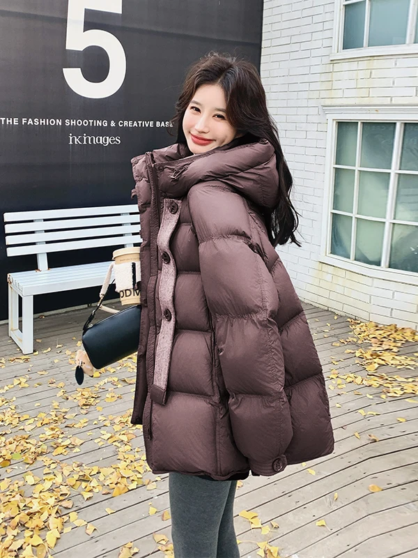 Chaqueta Acolchada con Capucha para Mujer, Invierno 2025, Nueva, de Alta Gama, Entallada, Ligera, 90% Plumón, Informal, Holgada