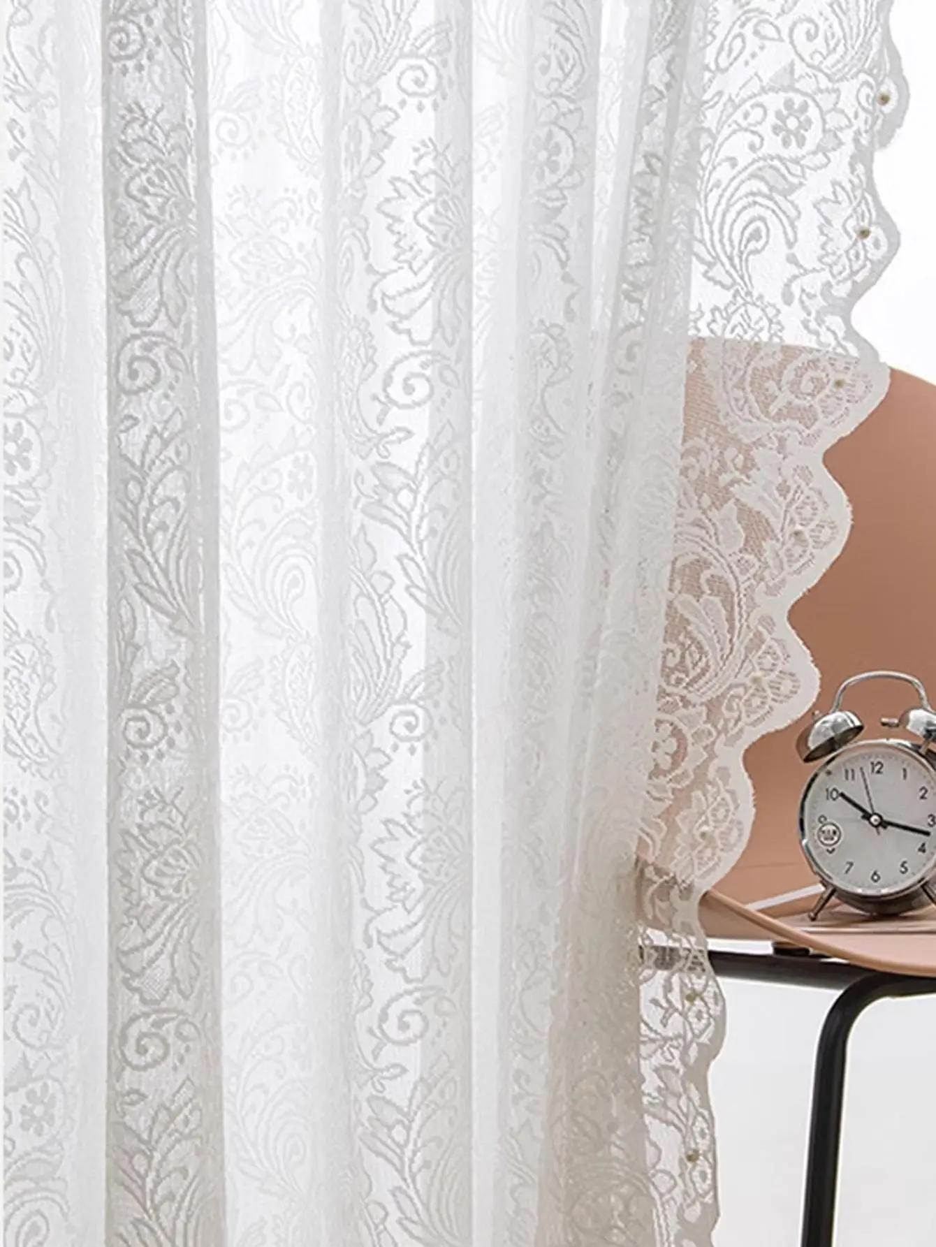 Modern Classic White Hollow Embroidered Phoenix Tail Gauze Curtain 1pc Simple White Phoenix Tail Gauze Pearl Inlaid Curtain