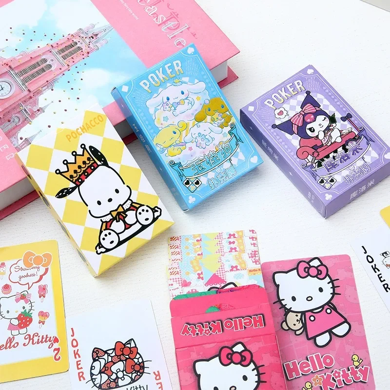 Naipes de dibujos animados Sanrio personajes de Anime Hello Kitty My Melody Cinnamoroll accesorios de patrón juego de mesa accesorios Kawaii