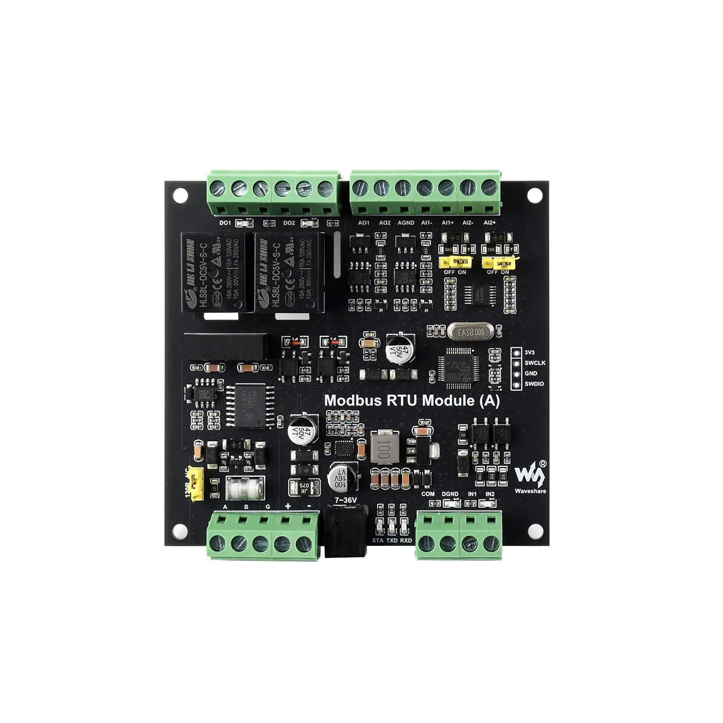 Industrial Grade Modbus RTU Mixed Input & Output Module, 2-Channel Relay, Voltage & Current Acquisition