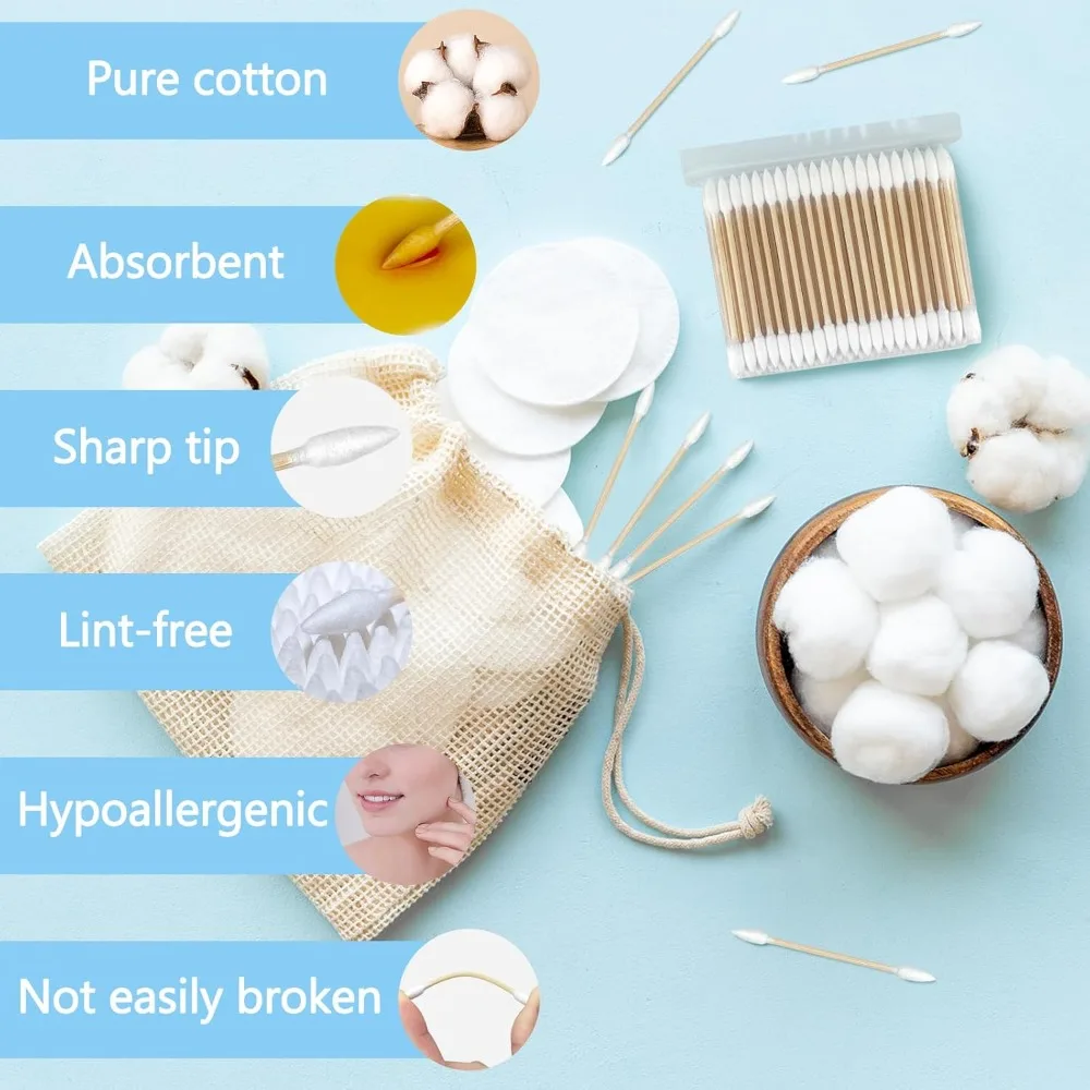 100/200/400/600/800PCS7.5CM Double Cotton Stick Swabs Wooden Cotton Swabs for Safe Use Eco-friendly white