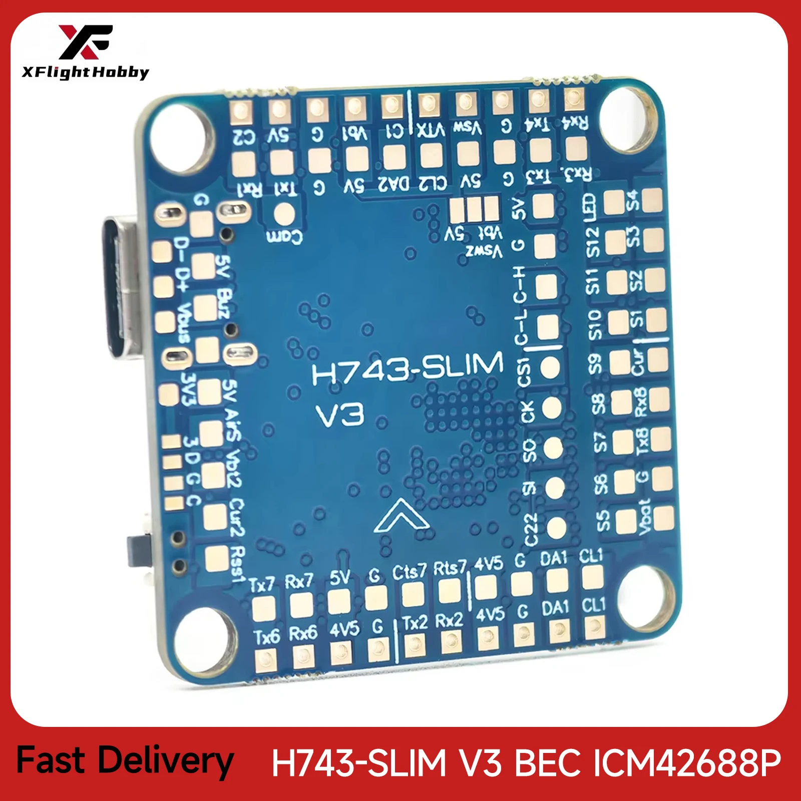 

Контроллер полета XFlight Hobby H743 SLIM V3 2-8S F7 STM32H743VIT6 BEC 30,5x30,5 мм Поддержка AP/BF/INAV для FPV RC Racing Drone