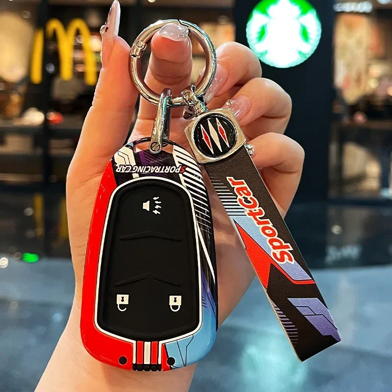 Racing Style Metal Car Key Case Fob Cover for Cadillac Xt5 XTS CTS SRX ATSL XT4 CT6 ATS Escalade ESV DTS ELR STS 2014 - 2018