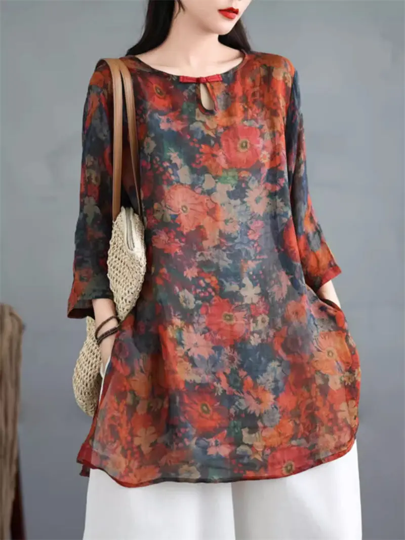 

Large Size Women's T-Shirt2024 Summer Print Lightweight And Loose Personalized Casual Versatile Middle Sleeve Shirt Top K1758