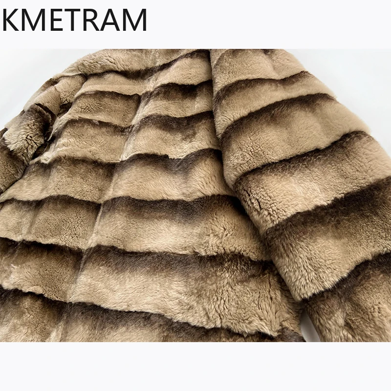 내추럴 렉스 토끼털 코트 여성 고급 중간 길이 리얼 퍼 코트 여성 겨울옷 2025 신상 아우터