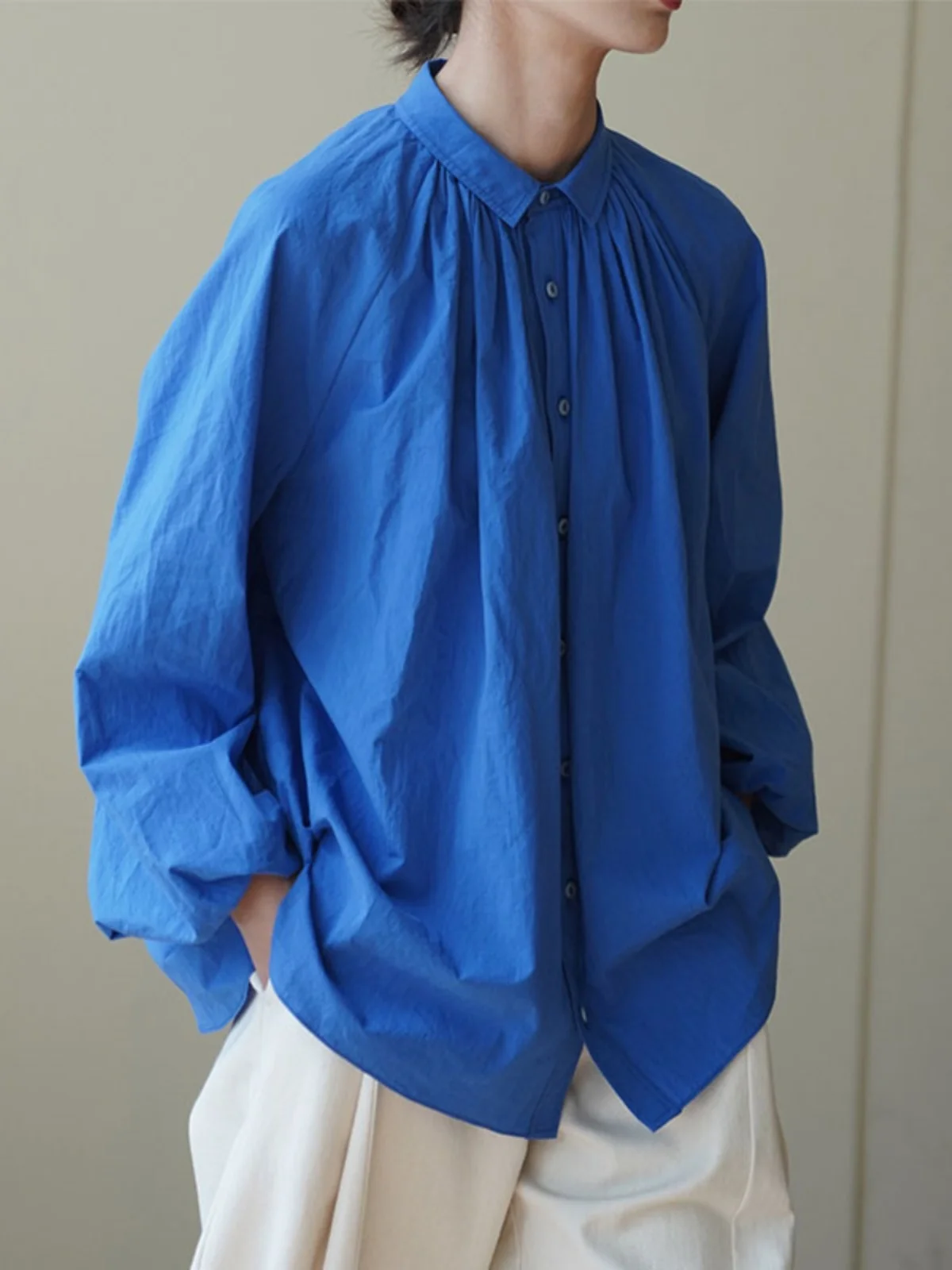 

Женская свободная верхняя одежда с длинным рукавом в китайском стиле, с отложным воротником, синяя, повседневная, модная, весенняя