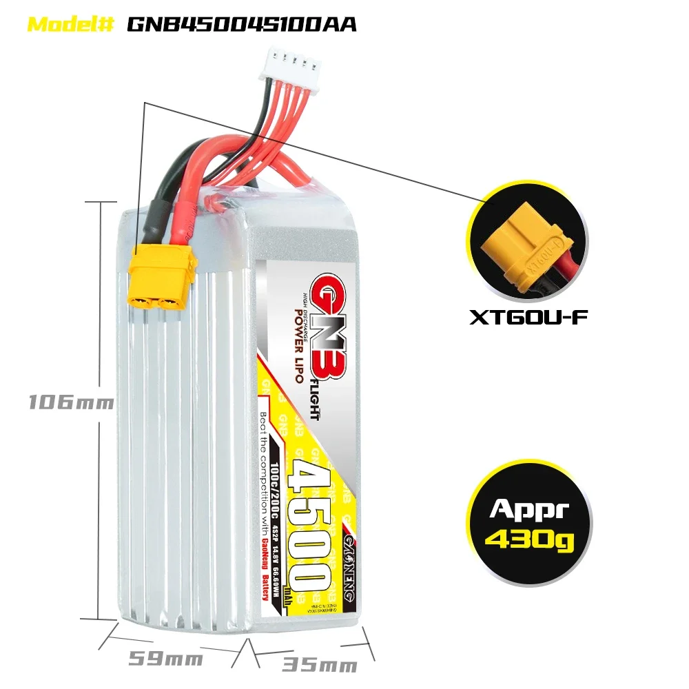 GAONENG GNB 4500mAh 4S 100C 200C 14.8V XT60 LiPo Battery RC Truck RC Airplane Helicopter MultiCopter Boat Hobbies