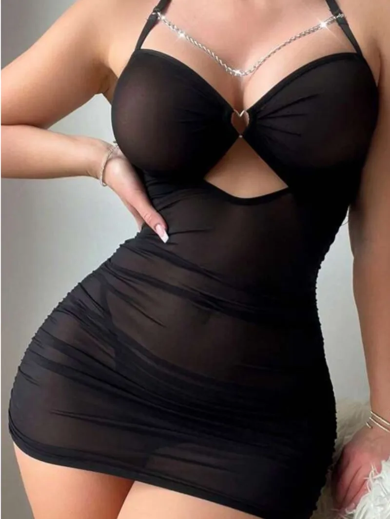 新しいセクシーなランジェリーメッシュネックハグドレスセクシーな純粋な欲望お尻ラップ胸サスペンダードレスエレガントな美しい LJ3A