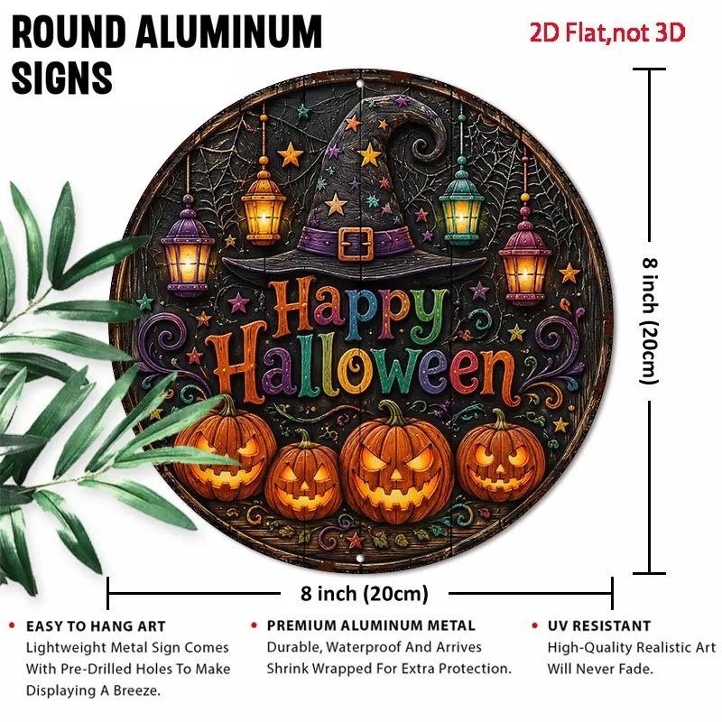 2D Flat - 【2D Flat】 2D Flat Funny Metal Decor Sign, Happy Halloween Sign Witch Hat Lanterns Stars, Home Decor, Garden Decor