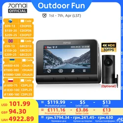 70mai-Caméra de tableau de bord 4K Ultra HD, GPS intégré, enregistrement automatique ADAS, détection de mouvement 150FOV, DVR de voiture 4G, prise en charge de la caméra arrière