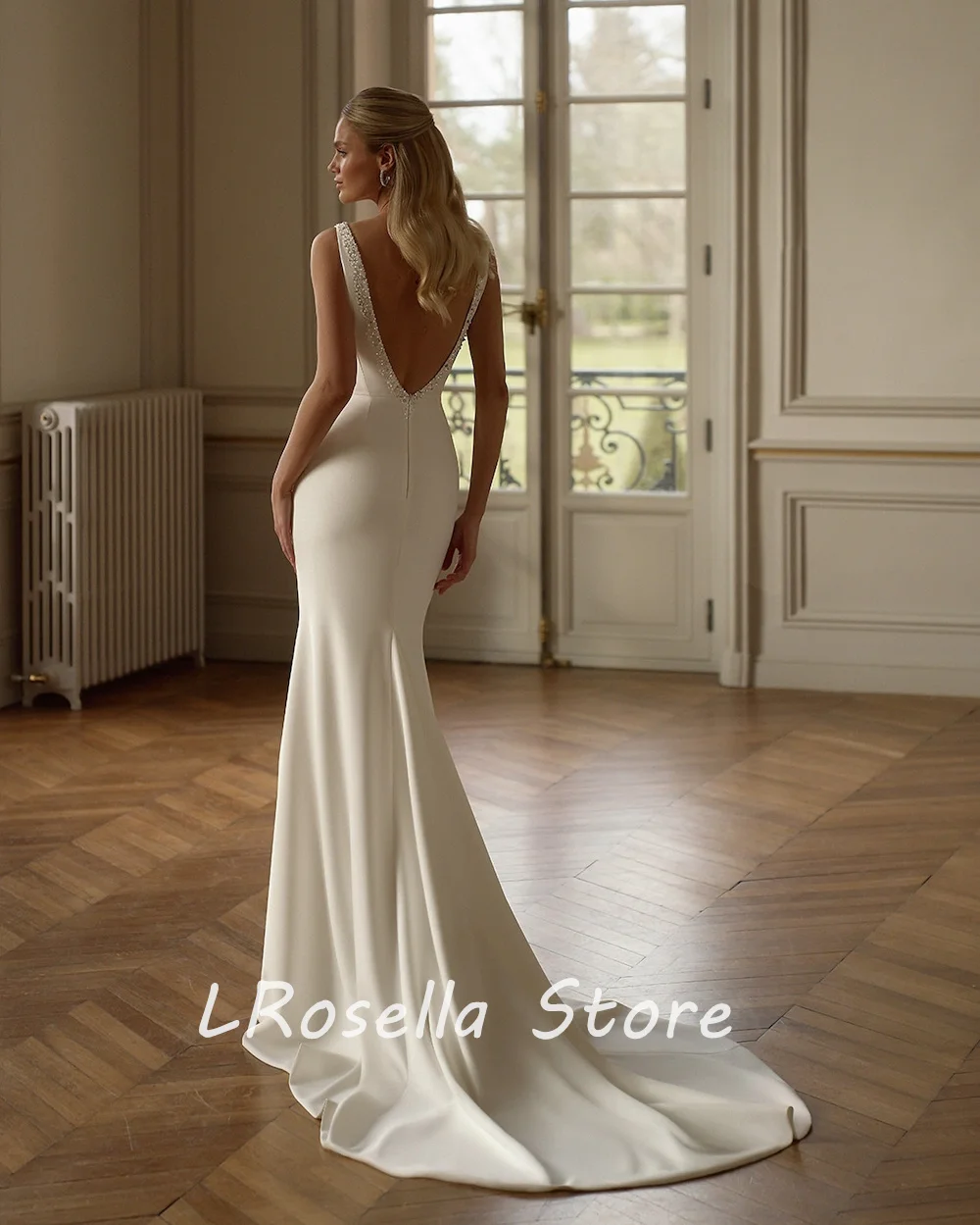 LRosella Wedding Dress V-Neck Beading Mermaid Sleeveless Backless Elegant Exquisite style Luxury  فساتي2024 with Sweep Train