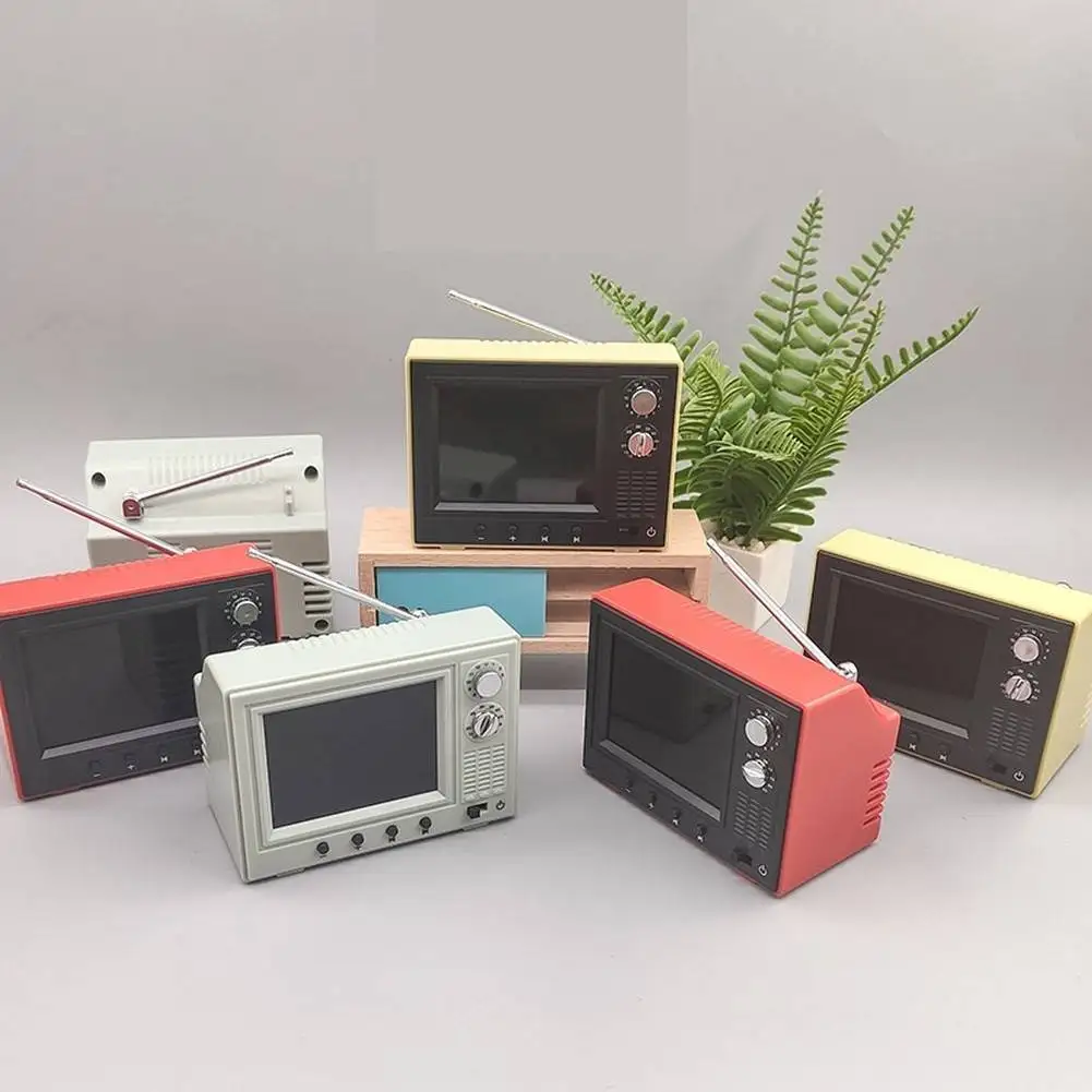 Retro Cartoon TV Miniature Dollhouse TV With Real Video Rechargeable 8GB Player For & Decor Fun Miniature Scene Ornaments