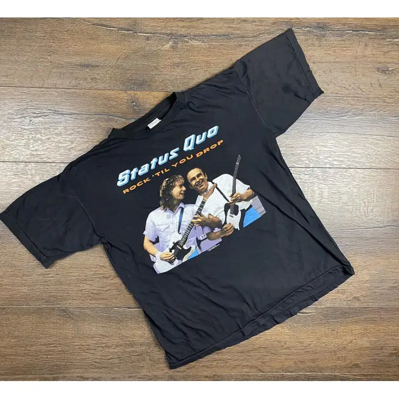 Status Quo 1991 Rock Till You Drop Band Brits Camiseta Preta Tamanho Masculino L