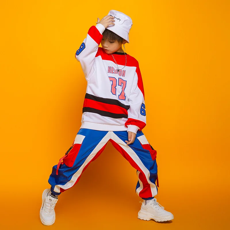 Hip Hop Sports Teenage Boys Girls T-shirt Cargo Pant Tracksuit for Kids Tees Children Jazz Hip Hop Dance Costume Streetwear