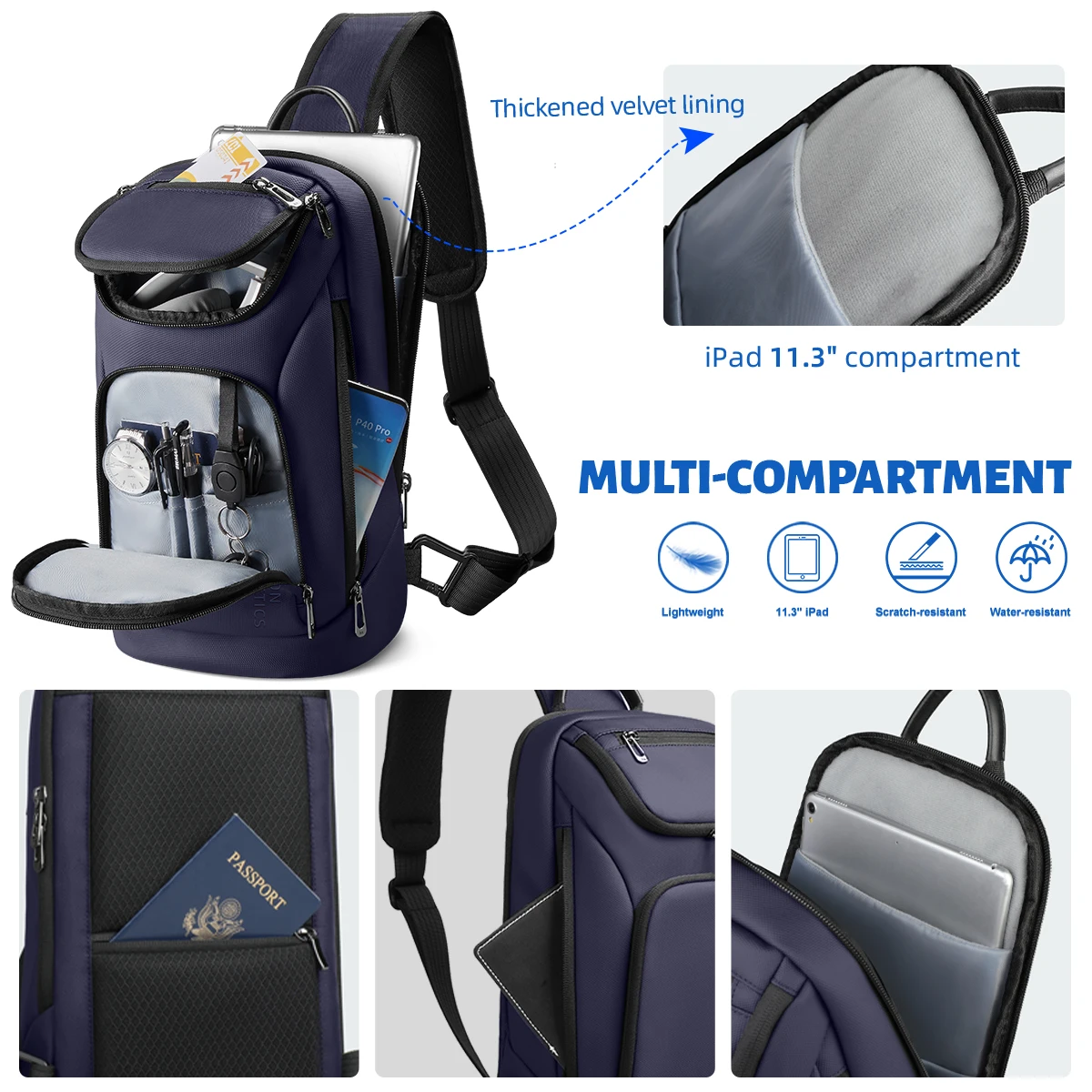 حقيبة كتف للأعمال من HK للرجال مقاومة للماء حقيبة كروس يومية مقاس 11 بوصة لجهاز iPad متعددة الوظائف محمولة للسفر وحقائب صدر قصيرة للرحلات #3