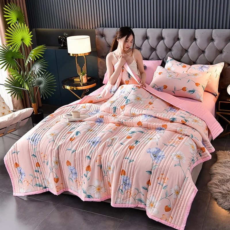 Summer Washed Cotton Quilt Air-conditioning Comforter Soft Breathable Blanket Thin Leaf Print Bedspread Bed Cover Home Textiles