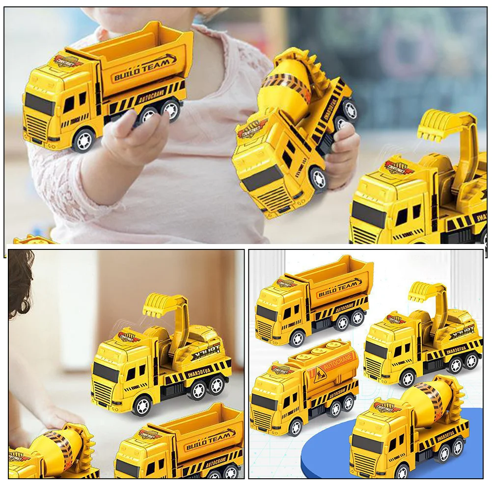 4 Pcs Pull Back Engineering Vehicle Cars Toys Small Kids Excavator Model Toddlers Construction Truck Plastic Mini Children