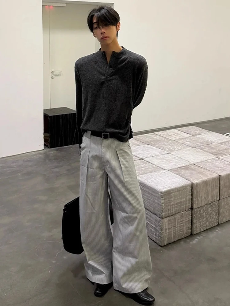 

Folded Straight Leg Casual Pants Men's Autumn Faionable American Sle Wide Leg Double Pleat CleanFit Vintage Loose Fit