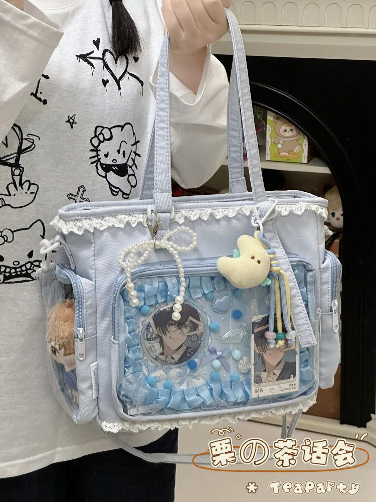 حقيبة نسائية يابانية شفافة حقيبة يومية حقائب كتف حقائب حمل للركاب لحقيبة ساعي البريد النسائية