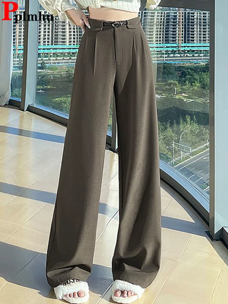 

Весенне-осенние новые прямые брюки, корейский модный костюм с высокой талией и широкими штанинами, женские повседневные классические однотонные свободные брюки, новые