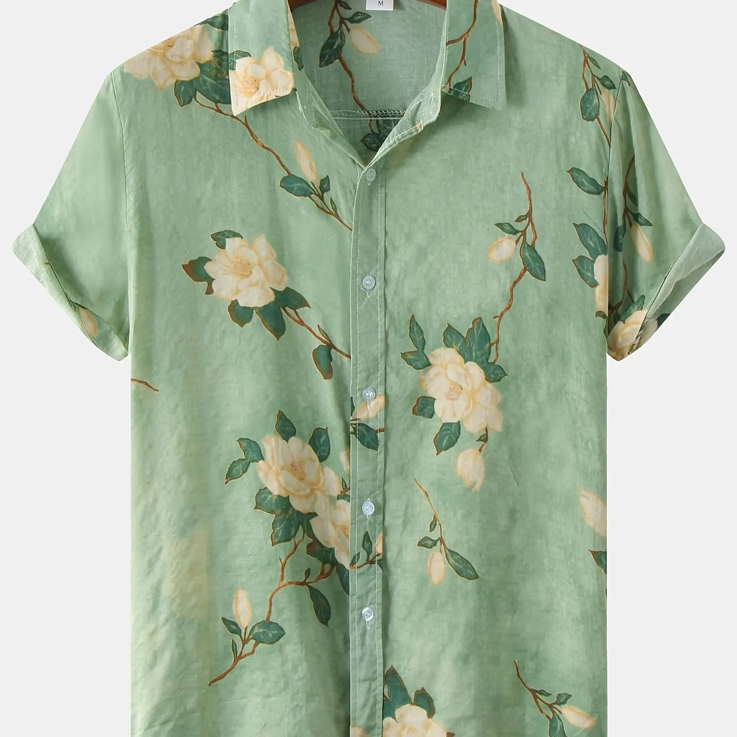 Summer Men's Casual Slim Fit Short Sleeve Shirt with Flowers