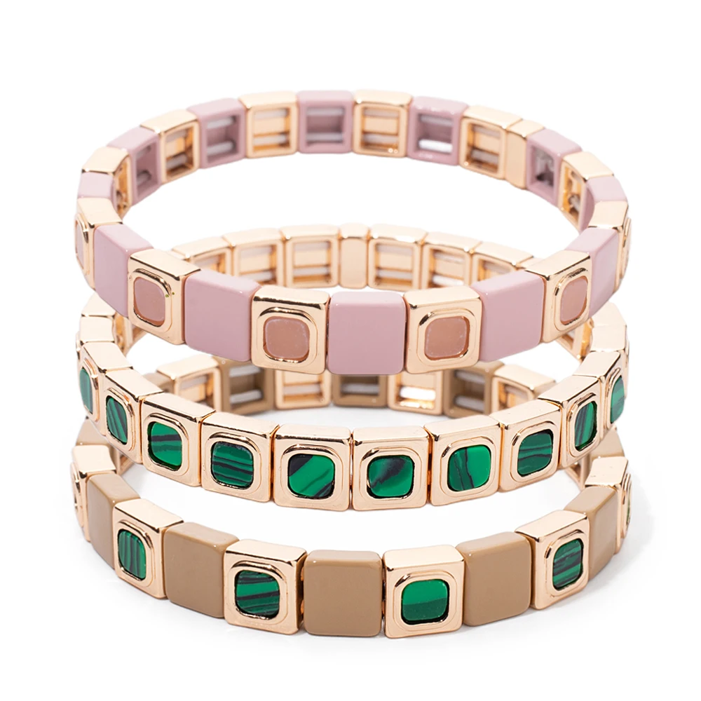 مطعمة الحجر الطبيعي أساور للنساء ، الذهب اللون ، بوهو مطاطا الإسورة ، اليدوية مطعمة الماس والمجوهرات ، تصميم جديد ، 8x8 مللي متر ، 2023 #1