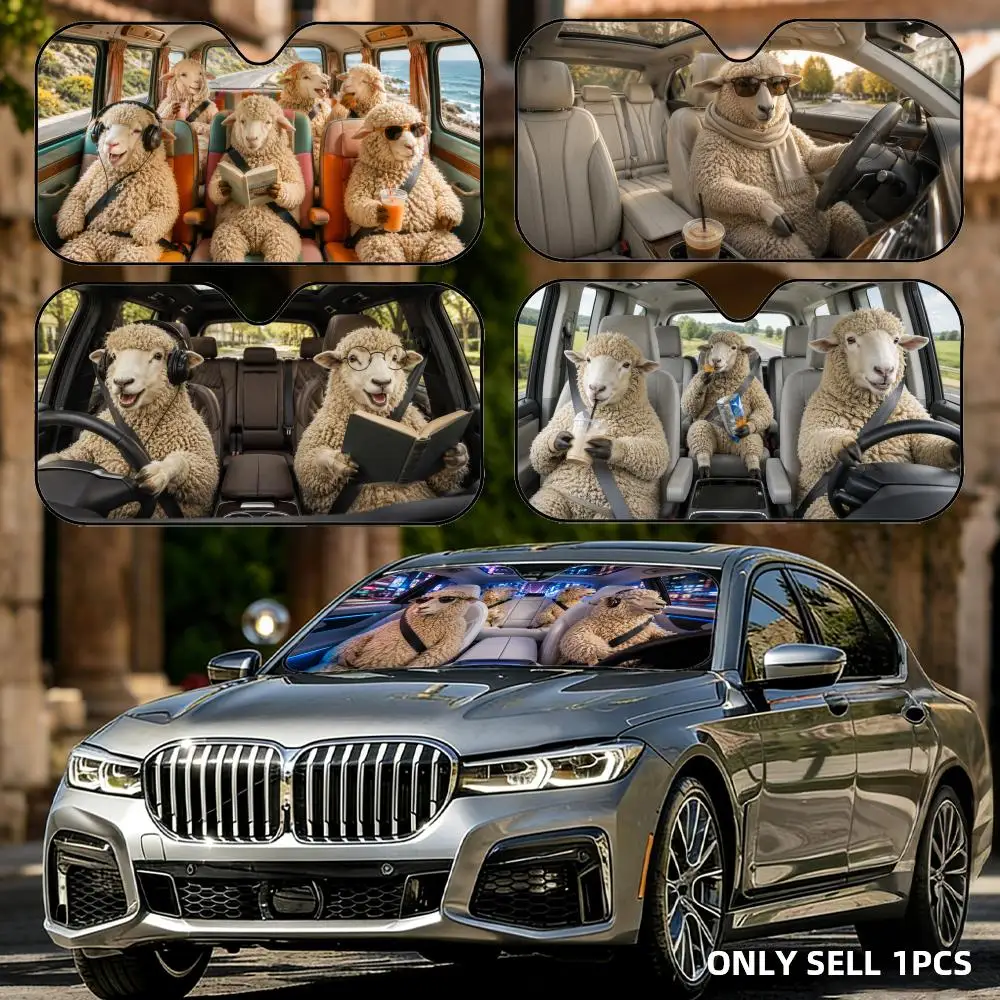 

Jacob Sheep Driving Travel Sun Visor Reusable Aluminum Foil Car Windshield Sun Visor UV Heat Insulation Cover Shade