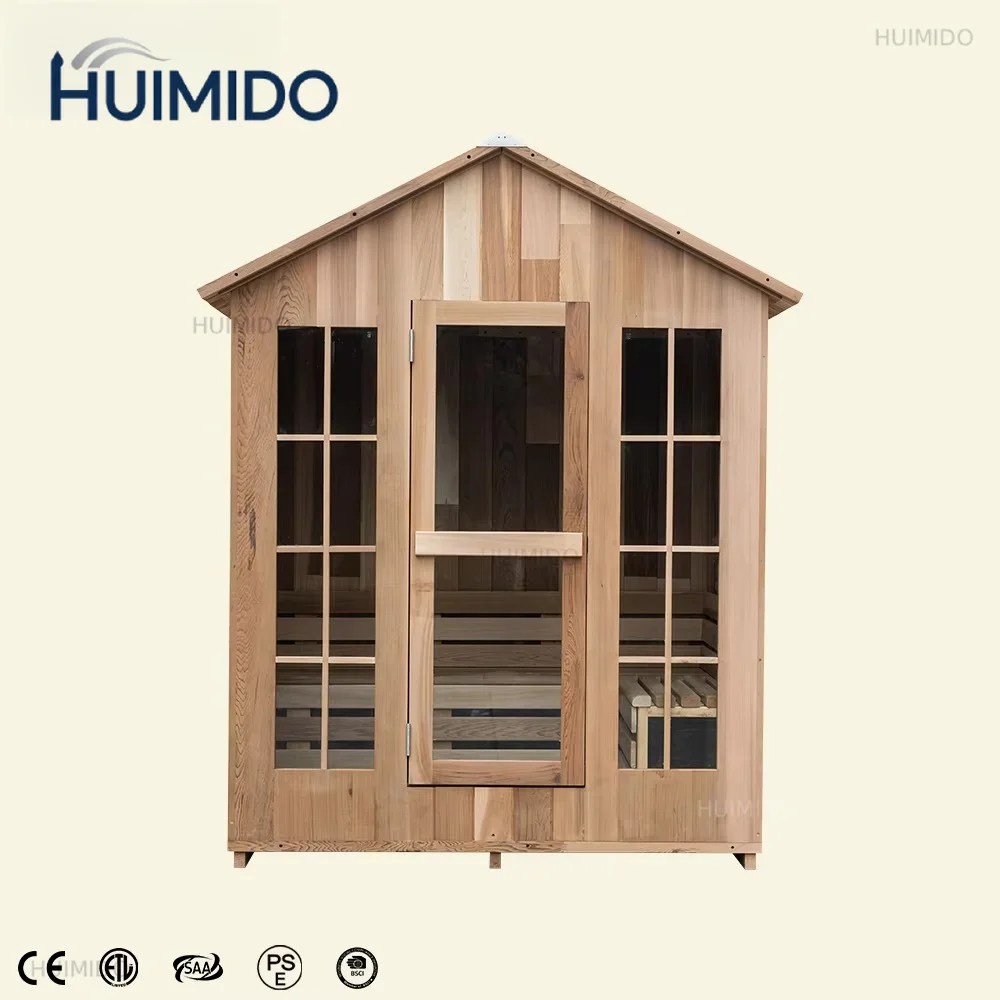Custom outdoor cabin sauna with glass doors, solid wood backyard spa sauna, OEM/ODM