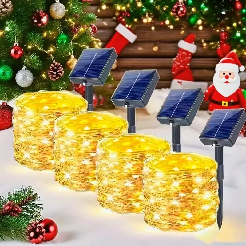 أضواء سلسلة الطاقة الشمسية في الهواء الطلق 8 طرق أضواء الجنية الشمسية السوبر مشرق للماء وميض ضوء لشجرة حديقة عيد الهالوين عيد الميلاد