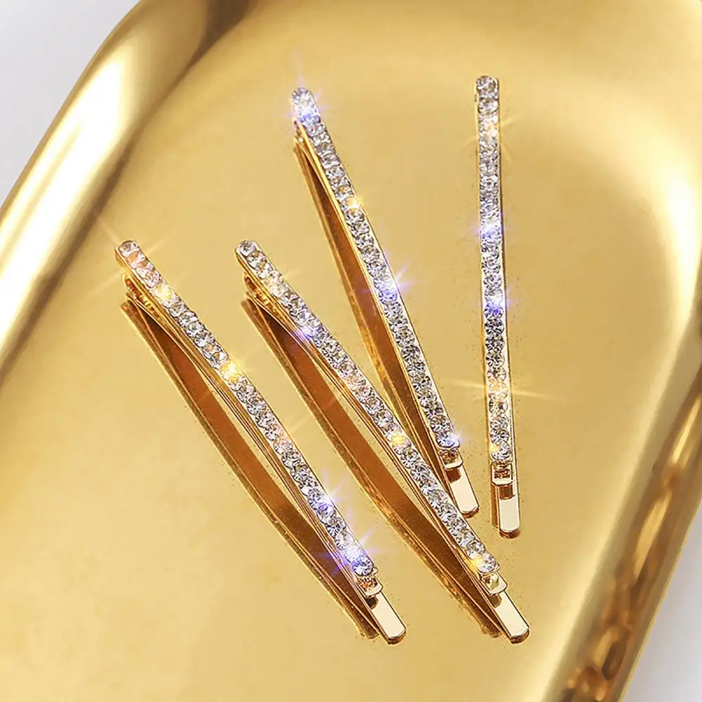 2/4Pcs Exquisite Elegant Hair Clips Headwear Shining Rhinestones Decor Girls Hairpins for Daily Wear