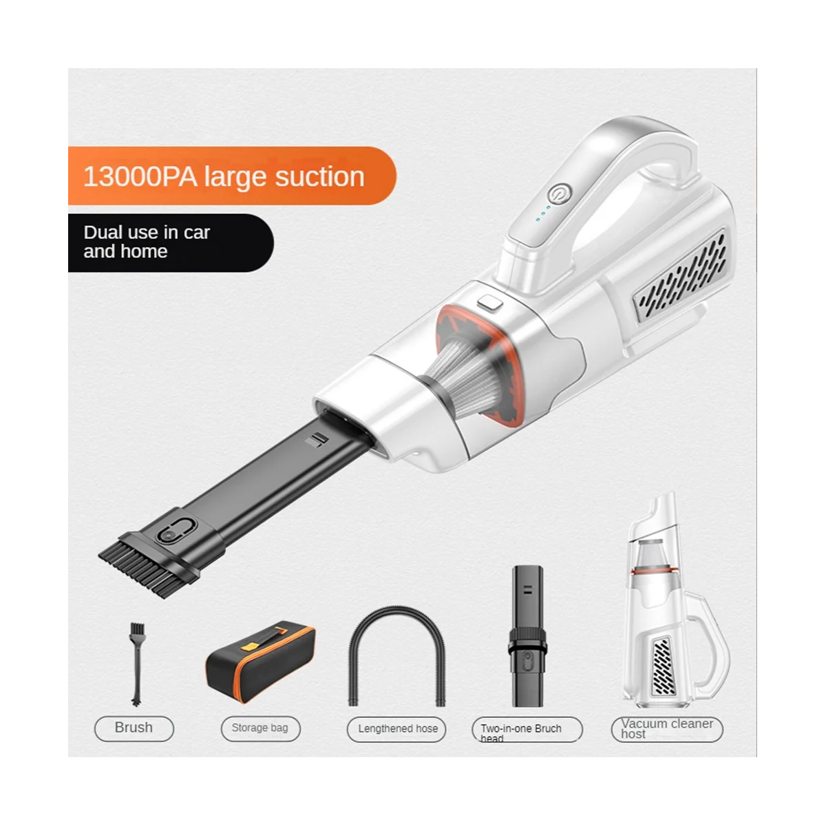Penyedot debu Motor tanpa kabel 13000Pa, penyedot debu nirkabel Motor tanpa sikat 2 kecepatan genggam kuat untuk mobil rumah kantor putih